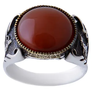 انگشتر نقره مردانه بازرگانی میلادی مدل سنگ عقیق  رکاب ترک وارداتی کد AM_421