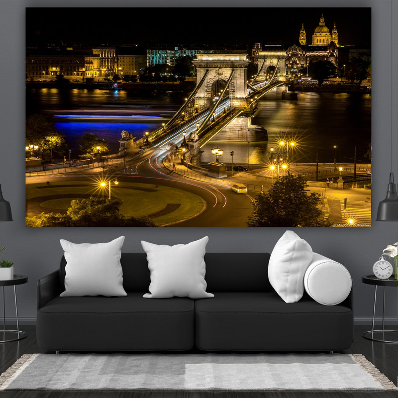 پوستر پارچه ای نمای شهر در شب مدل پل زیبا در مجارستان کد  j35