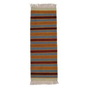 گلیم دستبافت یک و نیم متری مدل دکوراتیو کد 4040780  زمینه کرم