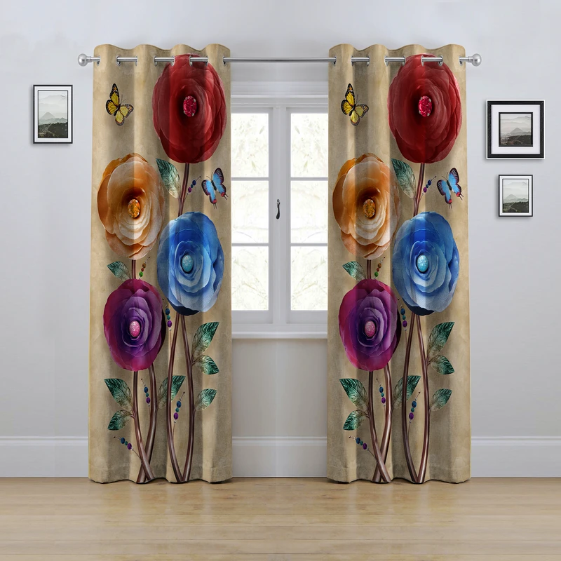 پرده مدل پانچی طرح گل سه بعدی سایز 280x145 سانتی متر