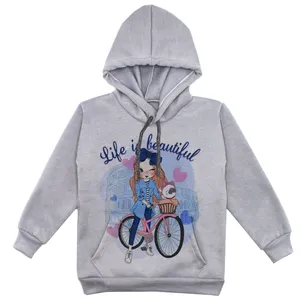 هودی دخترانه مدل دختر و دوچرخه کد F86 رنگ طوسی