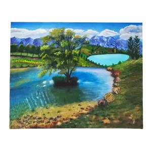 تابلو نقاشی رنگ روغن مدل درخت و دریاچه کد MRd253