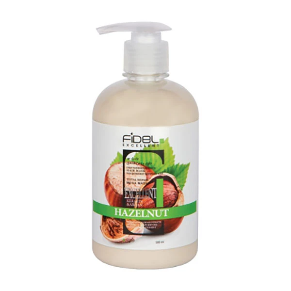 ماسک مو ترمیم کننده فیدل اکسلنت مدل Hazelnut keratinمناسب موهای آسیب دیده و رنگ شده حجم 500 میلی لیتر