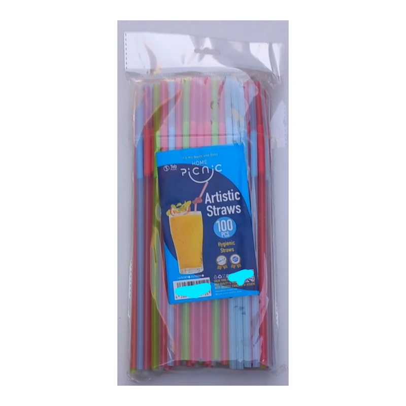 نی نوشیدنی یکبار مصرف پیکنیک مدل مارپیچ بسته 100 عددی