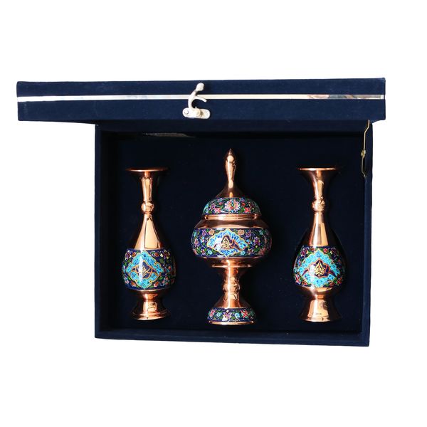 ست هدیه مدل گلدان و شکلات خوری مس و پرداز کد 0012