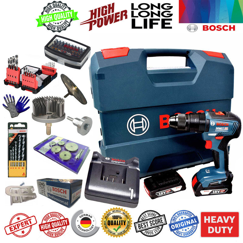 پیچ گوشتی شارژی چکشی شارژِی بوش مدل GSB18 V-50 Professional مجموعه 17 عددی