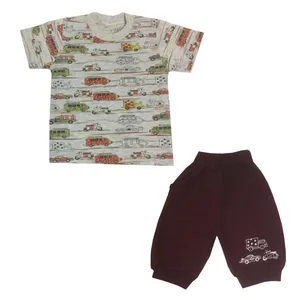 ست تی شرت و شلوارک نوزادی پسرانه طرح ماشین