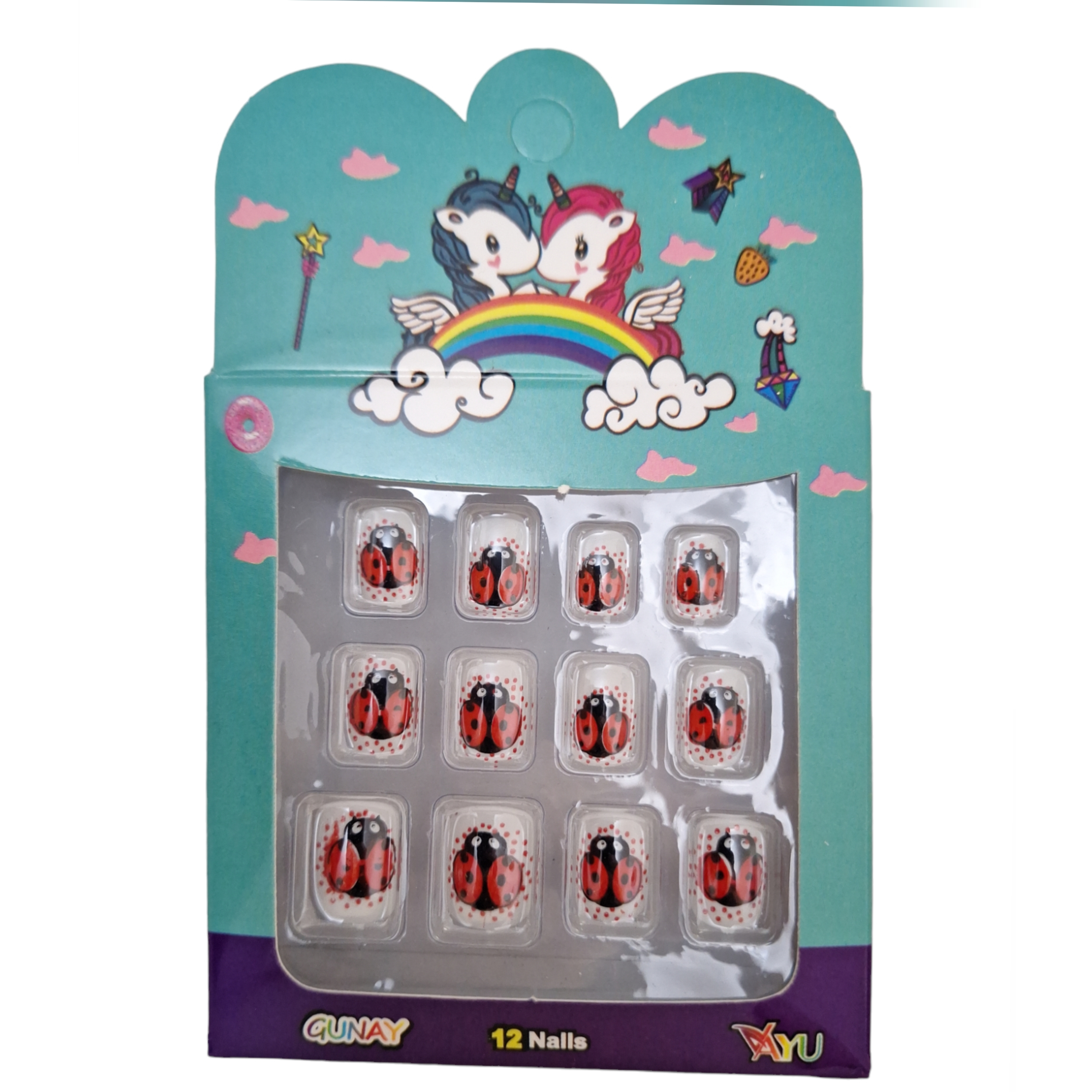 ناخن مصنوعی کودک گون آی مدل کفشدوزک بسته 12 عددی