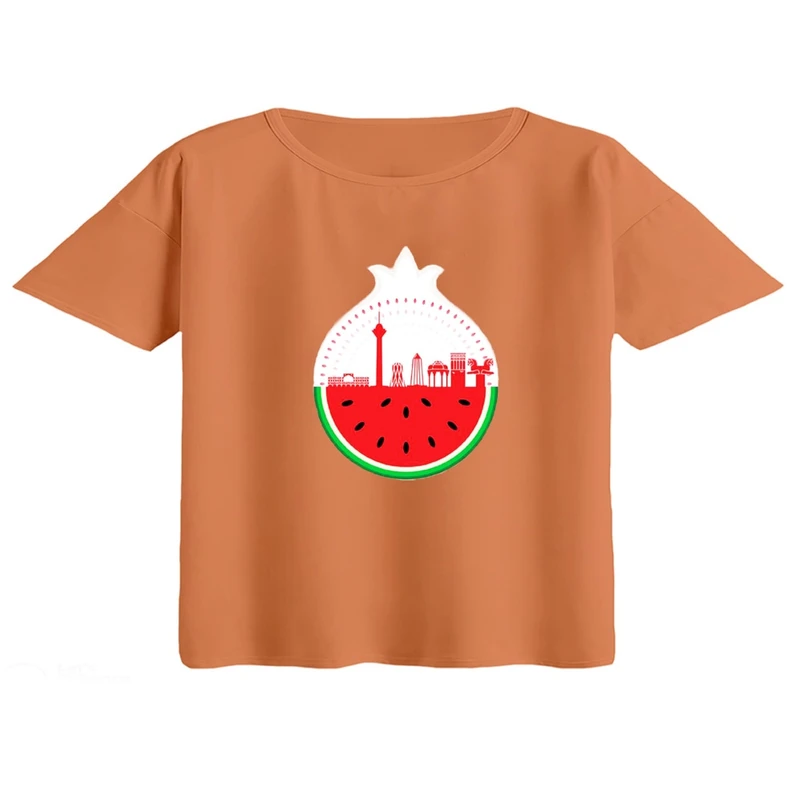 کراپ تی‌شرت آستین کوتاه زنانه مدل هندوانه یلدایی کد 06 