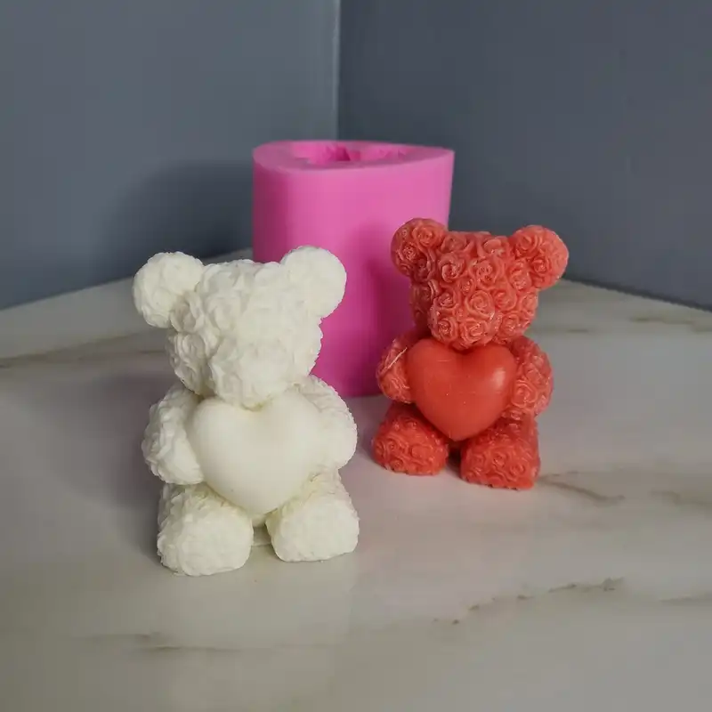 قالب شمع مدل خرس تدی گل گلی قلب به دست کد C 08CM