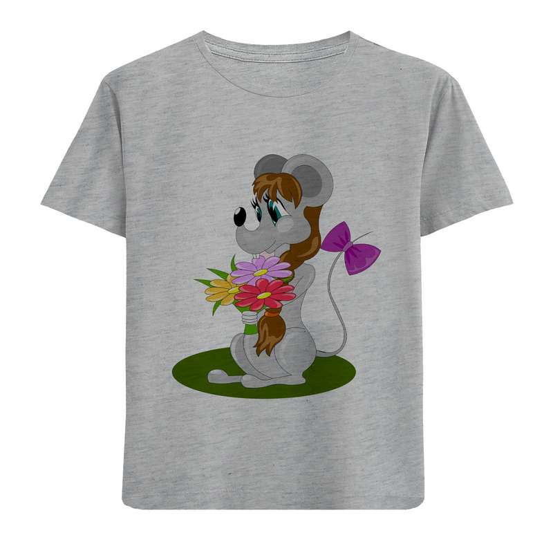 تی شرت آستین کوتاه دخترانه مدل موش وگل D181