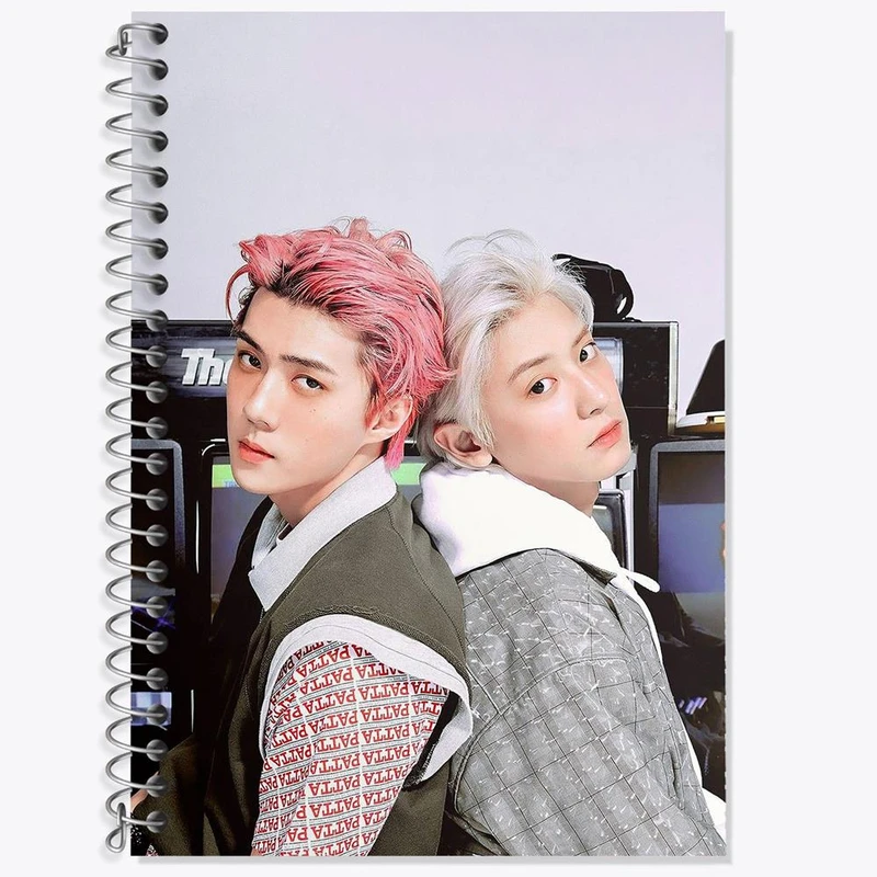 دفتر زبان 50 برگ خندالو مدل سه خط طرح چانیول و سهون گروه اکسو EXO کد 16863