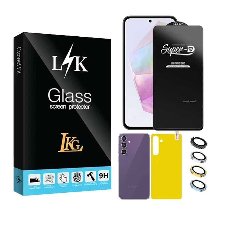 محافظ صفحه نمایش ال کا جی مدل سوپر دی مناسب برای گوشی موبایل سامسونگ Galaxy A35 5G به همراه محافظ پشت گوشی و محافظ لنز