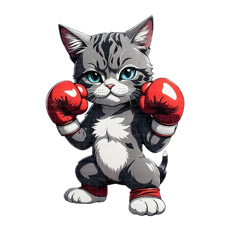 استیکر پارچه و لباس پاد آفرین مدل گربه بوکسور کد 1182