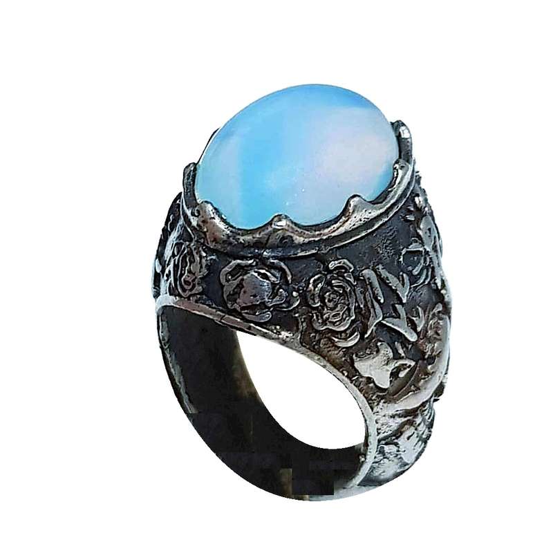 انگشتر نقره مردانه مدل اپال معدنی فاخر OMF11