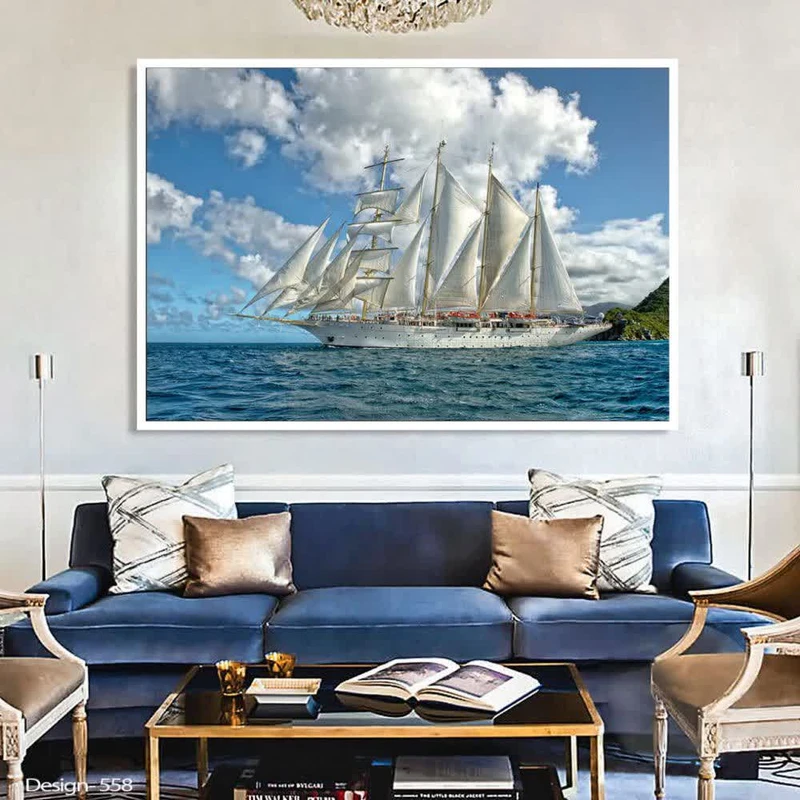  تابلو مدل دکوراتیو طرح کشتی کد 372 فریم نقره ای