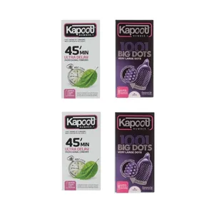 کاندوم تاخیری کاپوت مدل 45 MIN دو بسته 12 عددی به همراه کاندوم خاردار کاپوت مدل BIG DOTS دو بسته 10 عددی