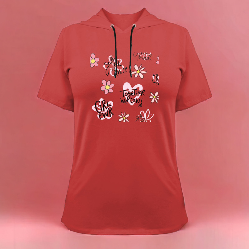 تی شرت کلاه دار آستین کوتاه زنانه مدل G140209232 رنگ قرمز