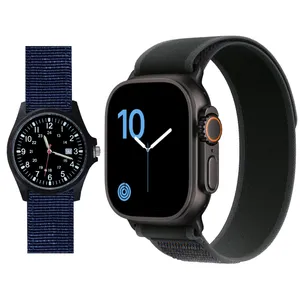 ساعت هوشمند 2.02 اینچی ویکتوری مدل WATCH 9 ULTRA 2 با بند پارچه ای به همراه ساعت مچی