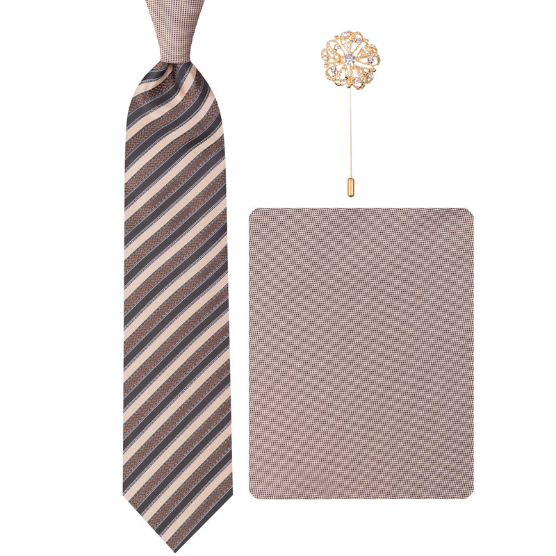 ست کراوات و دستمال جیب مردانه مدل GF-ST2258-BR