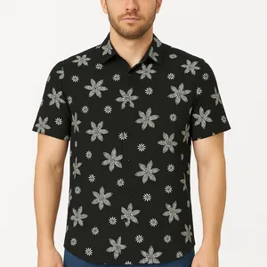 پیراهن آستین کوتاه یقه برگردان مردانه مدل هاوایی گل شش پر