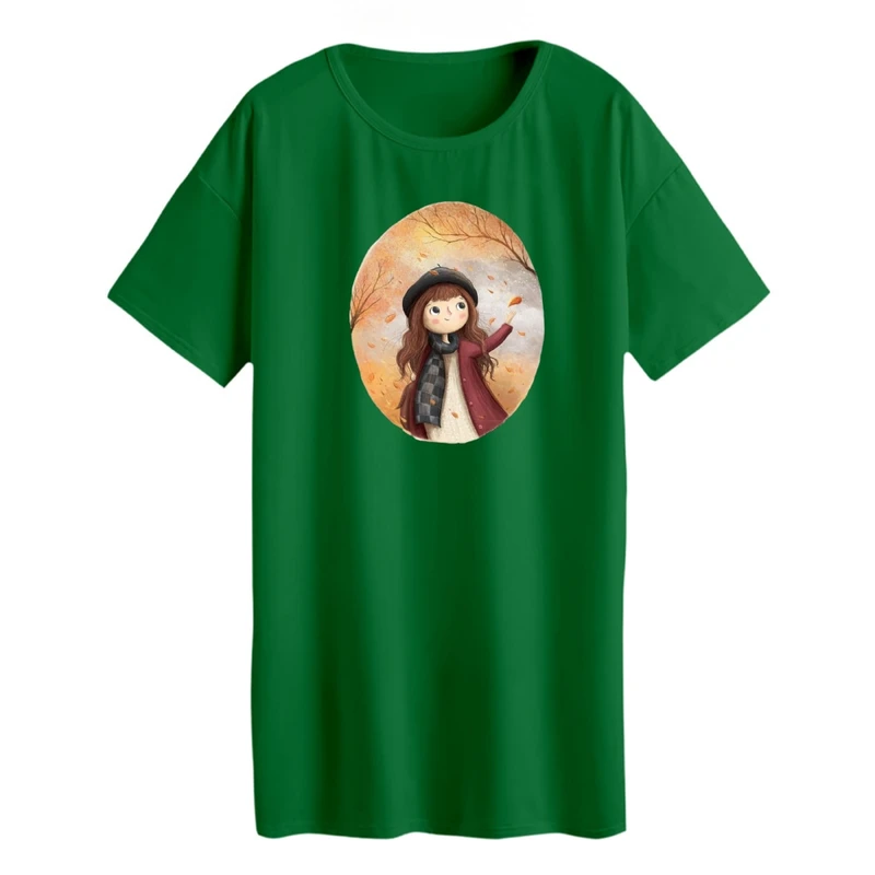 تی شرت لانگ زنانه مدل دخترک پاییزی کد 6