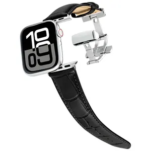 بند کینگدام مدل Crocodile Leather Butterfly مناسب برای اپل واچ سری 10 سایز 46 میلی متری