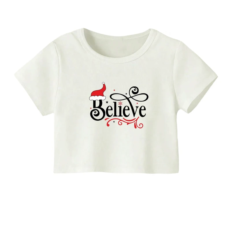 کراپ‌ تی‌شرت آستین کوتاه زنانه مدل نوشته کریسمس کد 1