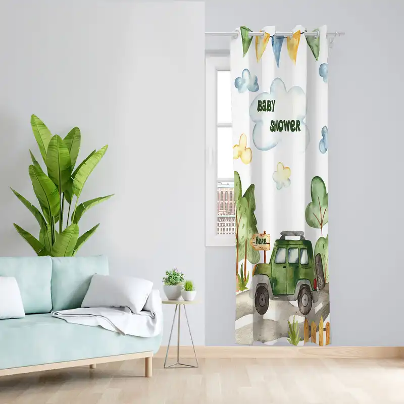 پرده مدل اتاق کودک مخمل پانچی طرح baby shower کد 4529 سایز 140x280 سانتی متر