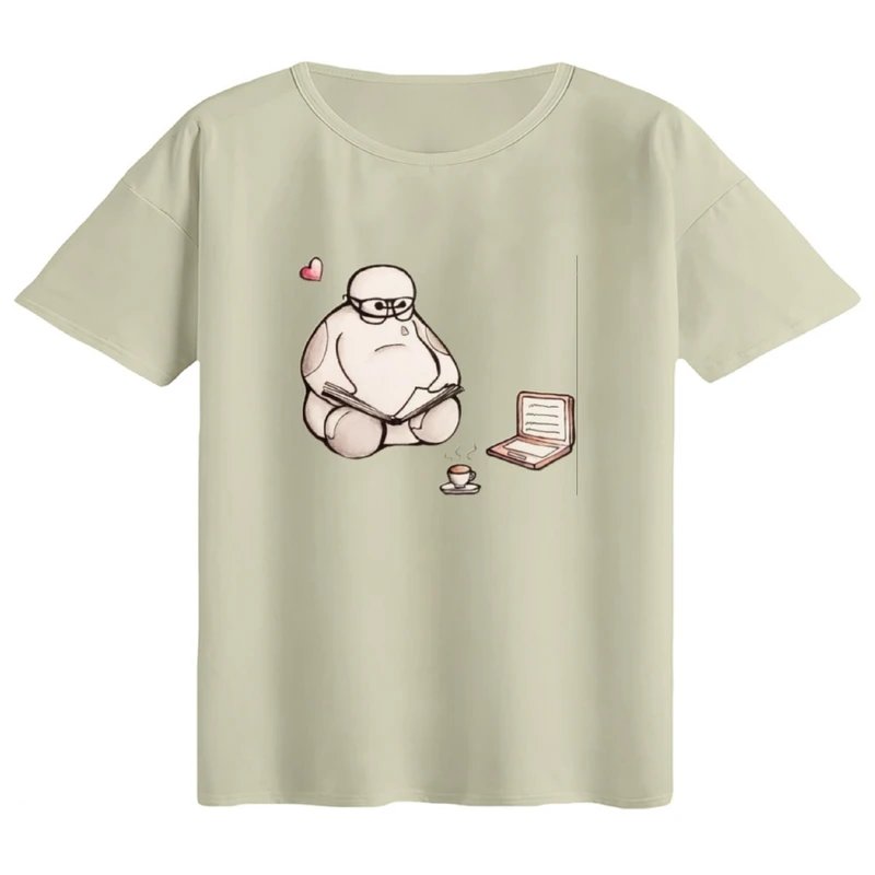 تی‌شرت اورسایز آستین کوتاه زنانه مدل باکسی طرح بیمکس و کتاب