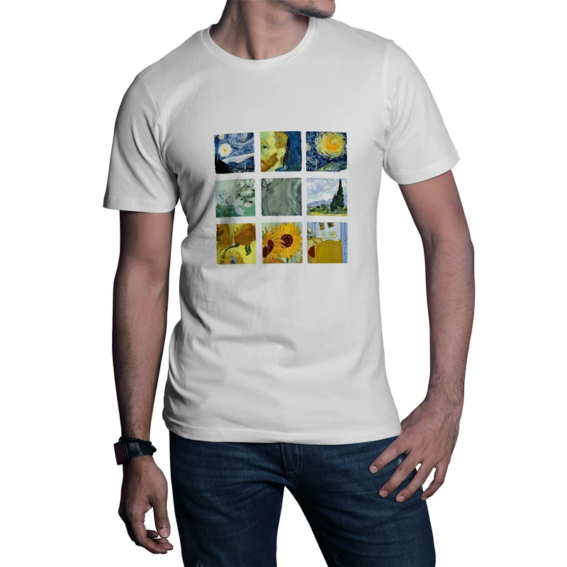 تی‌شرت آستین کوتاه مردانه طرح نقاشی ون گوک رنگ سفید