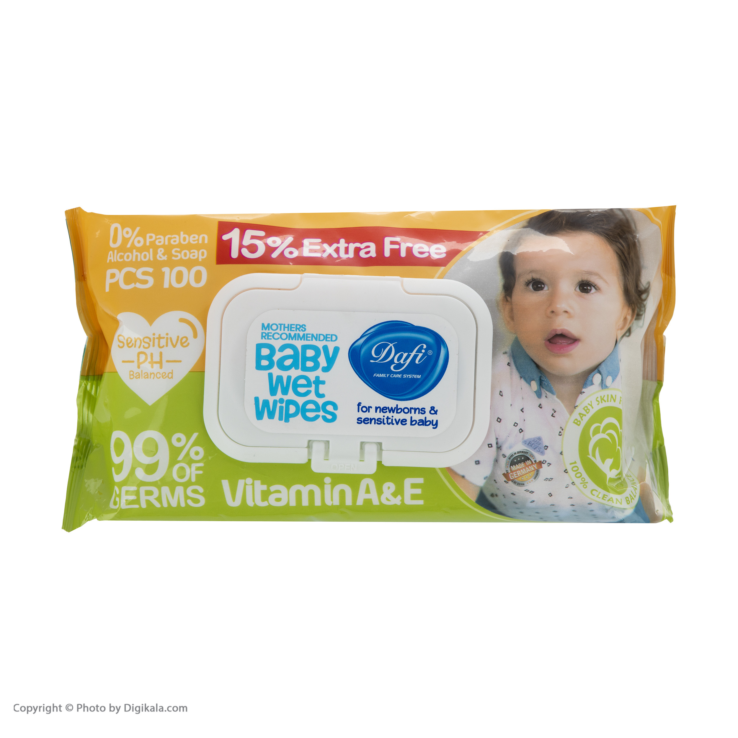 دستمال مرطوب کودک دافی کد 005 بسته 100عددی