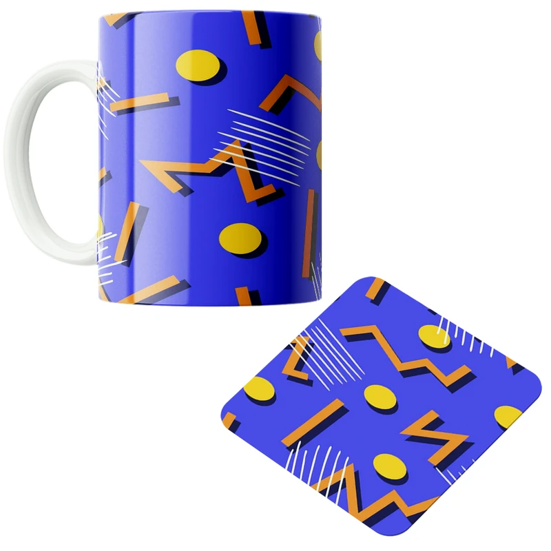 ماگ پاد آفرین مدل نقاط و خطوط شکسته کد DKC429 به همراه زیر لیوانی