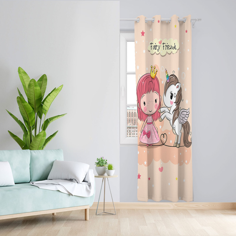  پرده مدل اتاق کودک مخمل پانچی طرح دخترانه کد 4684 سایز 140x280 سانتی متر
