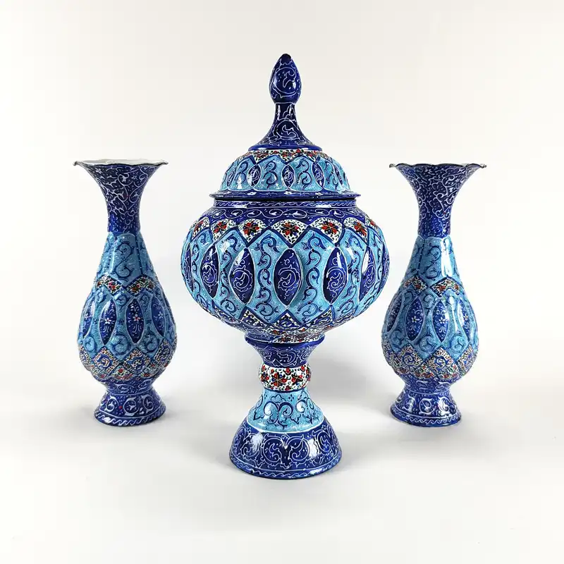 ست 3 تکه شکلات خوری و گلدان میناکاری کد s20