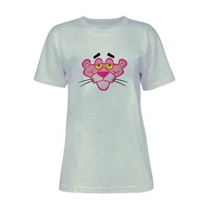 تی شرت آستین کوتاه زنانه مدل پلنگ صورتی کد L55 رنگ طوسی