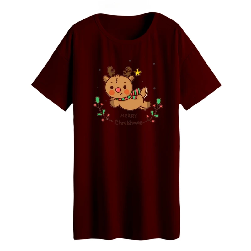 تی شرت لانگ زنانه مدل گوزن کریسمس کد 10