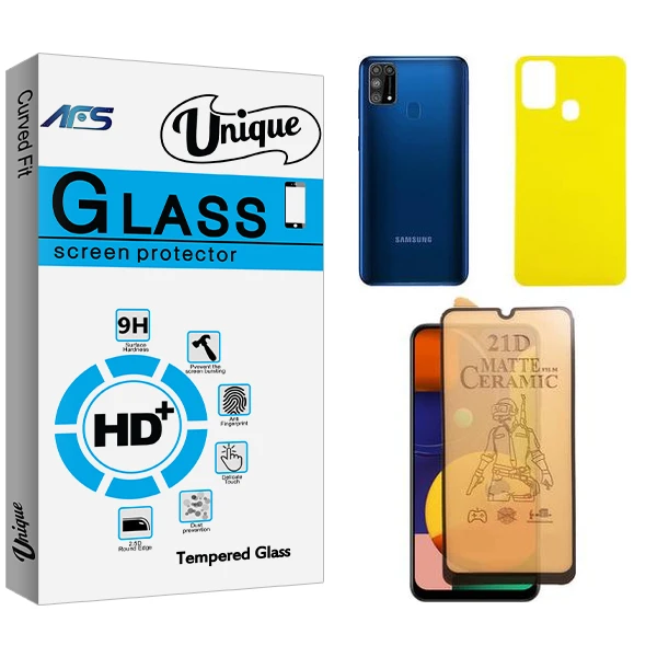 محافظ صفحه نمایش سرامیکی مات ای اف اس مدل Unique  مناسب برای گوشی موبایل سامسونگ Galaxy M31  به همراه محافظ پشت گوشی