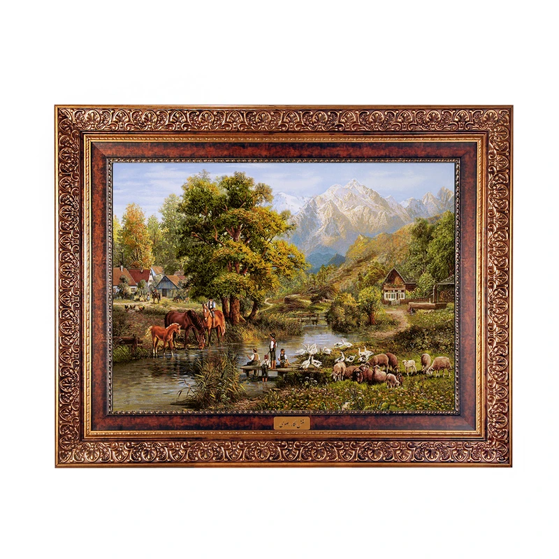 تابلو فرش ماشینی نقش نگار رضوی طرح کوهپایه کد 735KC