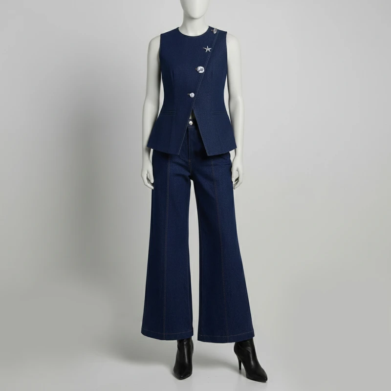 ست جلیقه و شلوار زنانه گره استایل مدل دریا