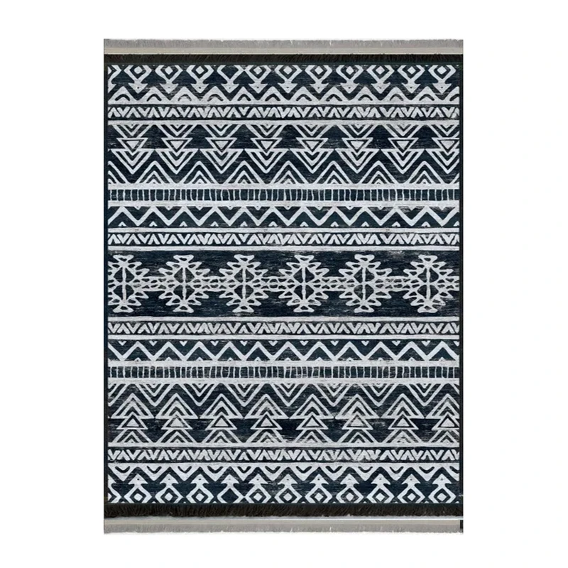 فرش ماشینی 1000 شانه زمینه مشکی حاشیه طوسی هانوکس مدل مراکشی کد MHX.012.1