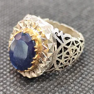 انگشتر نقره مردانه مدل سنگ یاقوت کبود آفریقایی کد 300