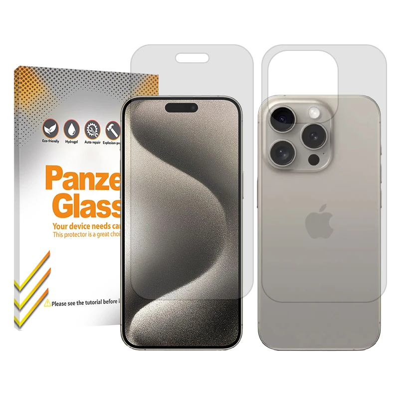 محافظ صفحه نمایش شفاف پنزر گلس مدل Resistant مناسب برای گوشی موبایل اپل iPhone 15 Pro Max به همراه محافظ پشت گوشی