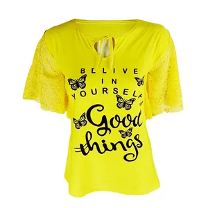 بلوز آستین کوتاه زنانه مدل پروانه رنگ زرد