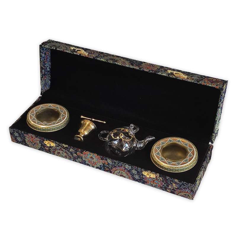 ظرف زعفران کد T-2106 به همراه هاون و قوری