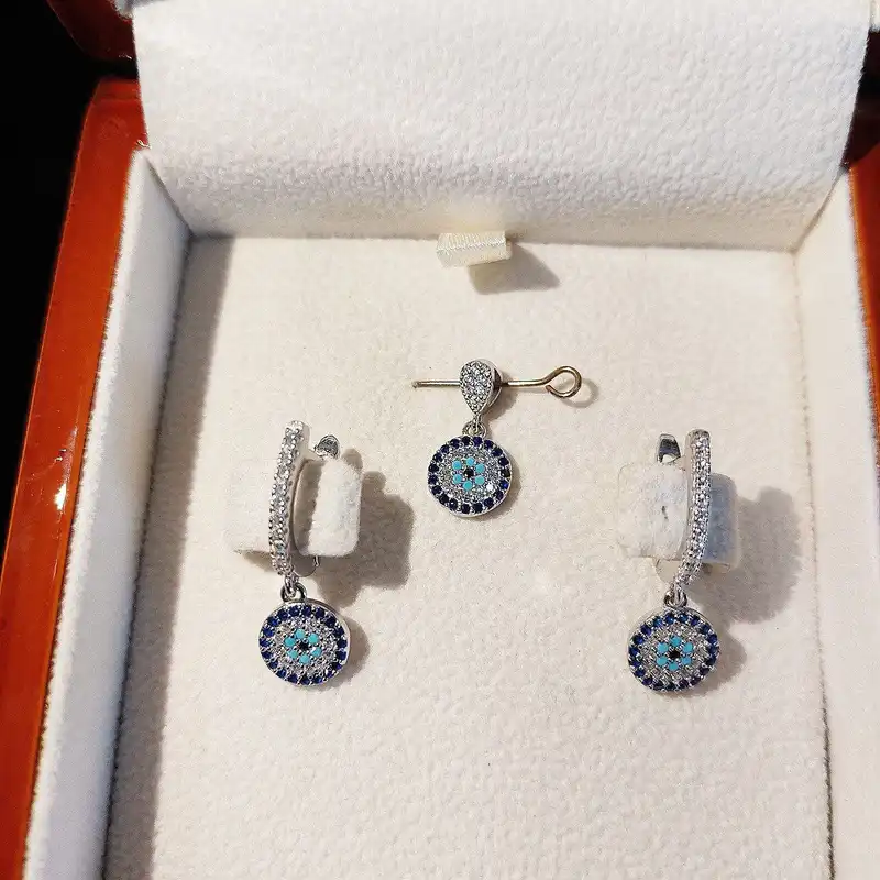 نیم ست نقره زنانه جی تی ای مدل چشم نظر