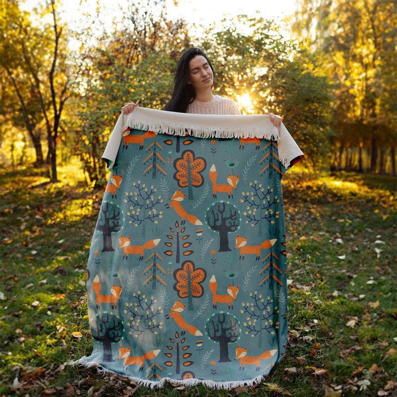 شال مبل طرح روباه بازیگوش کد Q2SH1054 سایز 98x180 سانتی متر