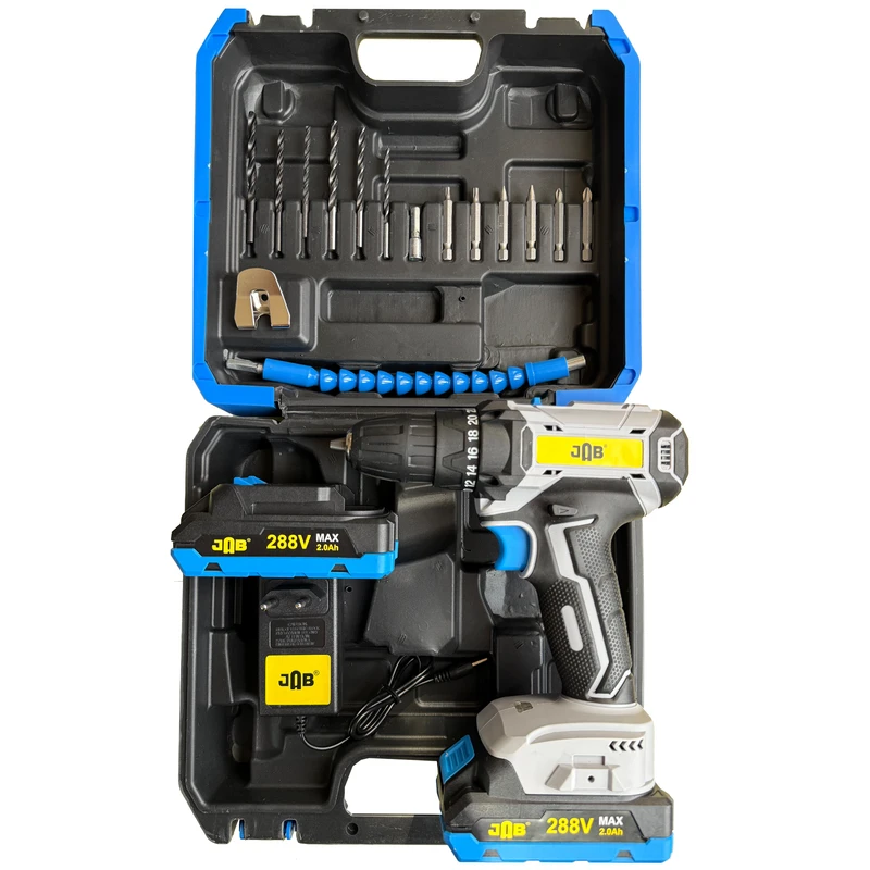 مجموعه 20 عددی دریل پیچ گوشتی شارژی 10 میلیمتری 288 ولت جاب مدل JB-288 POWER JAB New 