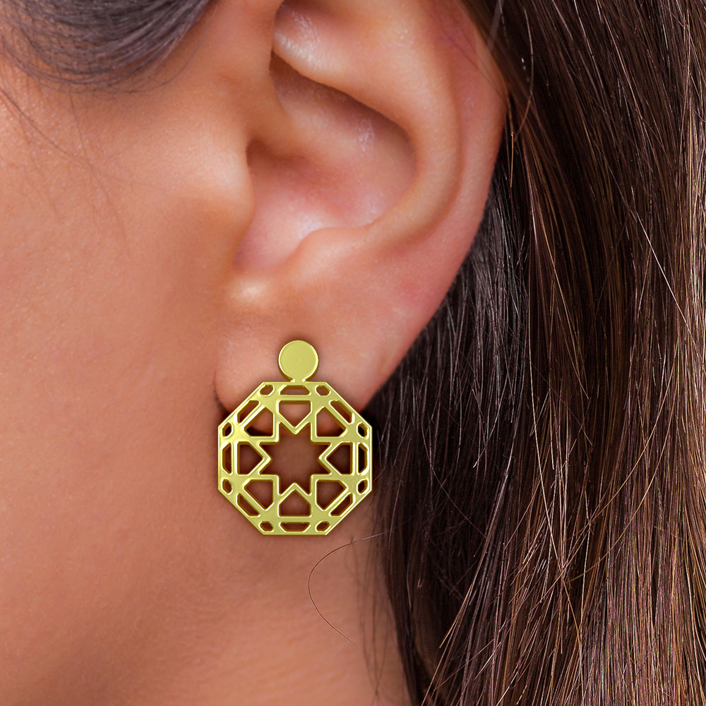 گوشواره طلا 18 عیار زنانه مدوپد مدل هندسی کد GA1-13621