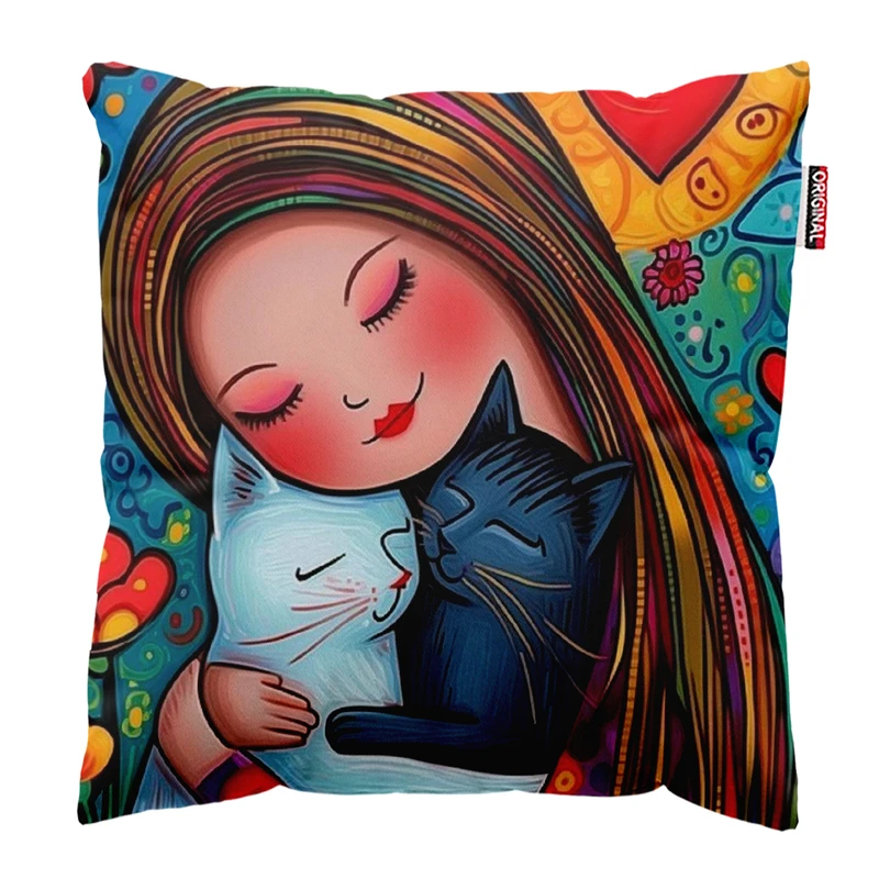 کوسن پاد آفرین مدل دخترانه طرح گربه کیوت فانتزی کد PK301937 سایز 30*30 سانتی متر